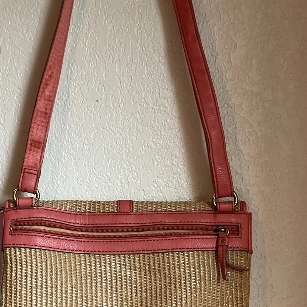 FOSSIL  Pink and Tan Woven Crossbody Bag